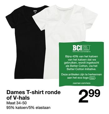 Promoties Dames t-shirt ronde of v-hals - Huismerk - Zeeman  - Geldig van 04/09/2021 tot 10/09/2021 bij Zeeman