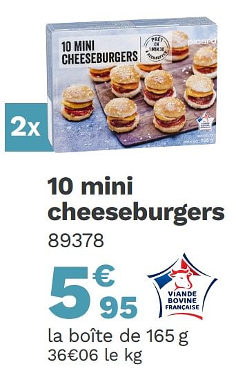 Promotions Mini cheeseburgers - Produit Maison - Picard - Valide de 23/08/2021 à 12/09/2021 chez Picard