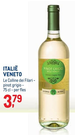 Promotions Italië veneto le colline dei filari - pinot grigio - Vins blancs - Valide de 01/09/2021 à 31/01/2022 chez Metro
