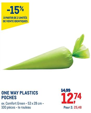 Promotions One way plastics poche comfort green - One Way - Valide de 01/09/2021 à 30/09/2021 chez Metro