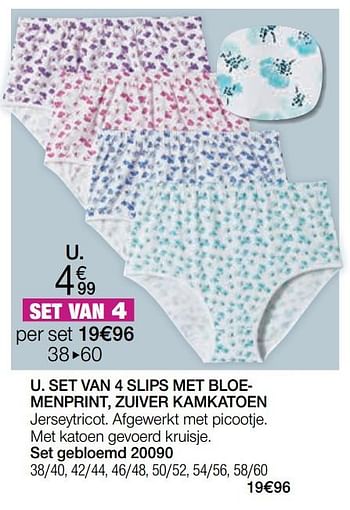 Promotions Set van 4 slips met bloemenprint zuiver kamkatoen - Produit Maison - Damart - Valide de 01/09/2021 à 01/10/2021 chez Damart