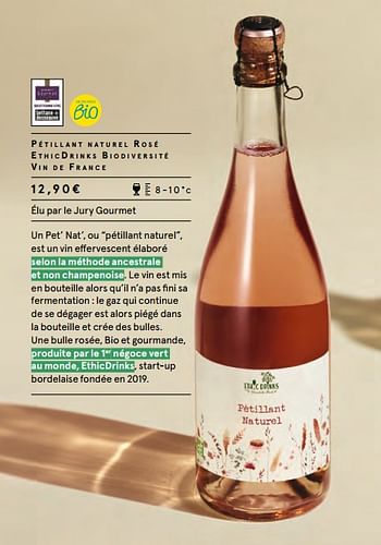 Promotions Pétillant naturel rosé ethicdrinks biodiversité vin de france - Vins rosé - Valide de 17/09/2021 à 03/10/2021 chez MonoPrix