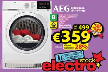 Promoties Aeg droogkast - sèche-linge t6dbg72p - AEG - Geldig van 08/09/2021 tot 15/09/2021 bij ElectroStock