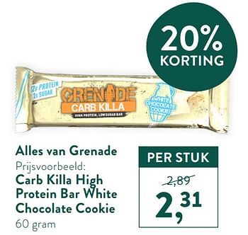 Promoties Carb killa high protein bar white chocolate cookie - Grenade - Geldig van 06/09/2021 tot 03/10/2021 bij Holland & Barret