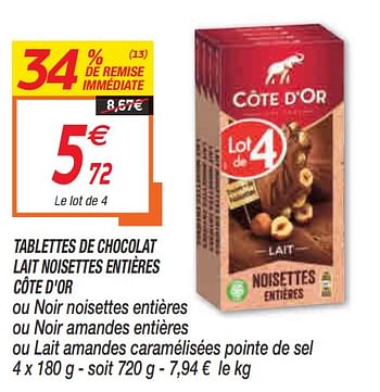Carrés au chocolat noir et aux noisettes, Côte d'Or (x 10)