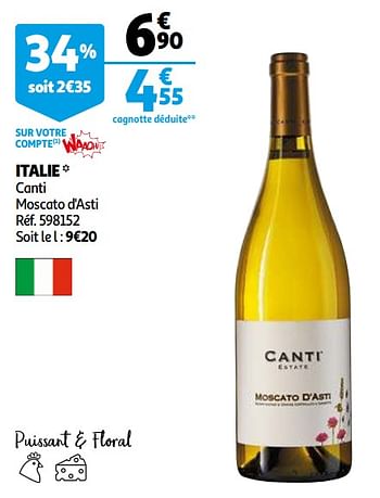 Vins blancs Italie canti moscato d`asti - En promotion chez Auchan Ronq