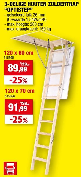 Promoties 3-delige houten zoldertrap optistep - Merk onbekend - Geldig van 08/09/2021 tot 19/09/2021 bij Hubo