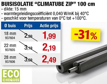 Promoties Buisisolatie climatube zip - Merk onbekend - Geldig van 08/09/2021 tot 19/09/2021 bij Hubo