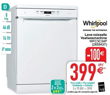 Promotions Whirlpool lave-vaisselle vaatwasmachine wfc3c34p - Whirlpool - Valide de 14/09/2021 à 27/09/2021 chez Cora