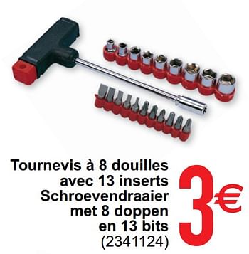 Promoties Tournevis à 8 douilles avec 13 inserts schroeven draaier met 8 doppen en 13 bits - Huismerk - Cora - Geldig van 14/09/2021 tot 27/09/2021 bij Cora
