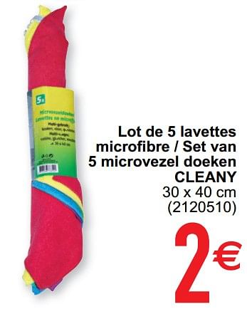 Promotions Lot de 5 lavettes microfibre - set van 5 microvezel doeken cleany - Cleany - Valide de 14/09/2021 à 27/09/2021 chez Cora