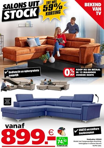 Promoties Hoeksalon vegas - Huismerk - Seats and Sofas - Geldig van 13/09/2021 tot 19/09/2021 bij Seats and Sofas