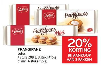 Promoties Frangipane lotus 20% korting bij aankoop van 3 pakken - Lotus Bakeries - Geldig van 22/09/2021 tot 05/10/2021 bij Alvo