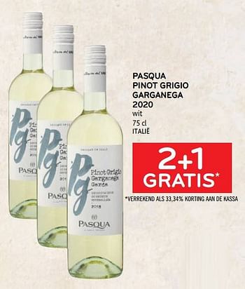 Promoties Pasqua pinot grigio garganega 2020 wit 2+1 gratis - Witte wijnen - Geldig van 22/09/2021 tot 05/10/2021 bij Alvo