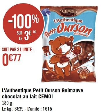 L'authentique petit ourson guimauve au chocolat, Cémoi (180 g