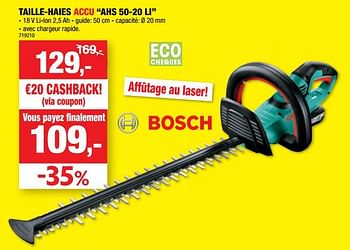Promotions Bosch taille-haies accu ahs 50-20 li - Bosch - Valide de 08/09/2021 à 19/09/2021 chez Hubo