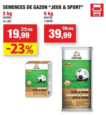 Promotions Semences de gazon jeux + sport - Fortus - Valide de 08/09/2021 à 19/09/2021 chez Hubo