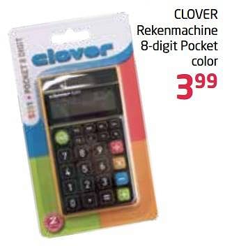 Promoties Clover rekenmachine 8-digit pocket color - Clover - Geldig van 05/09/2021 tot 19/09/2021 bij Vavantas