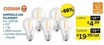 Promotions Ampoule led filament - Osram - Valide de 21/09/2021 à 19/10/2021 chez Zelfbouwmarkt