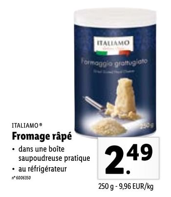 Promotions Fromage râpé - Italiamo - Valide de 20/09/2021 à 25/09/2021 chez Lidl