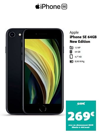 Promotions Apple iphone se 64gb new edition - Apple - Valide de 12/09/2021 à 09/10/2021 chez Base