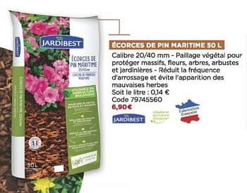 Promotions Écorces de pin maritime - Jardibest - Valide de 08/09/2021 à 31/10/2021 chez Brico Marché
