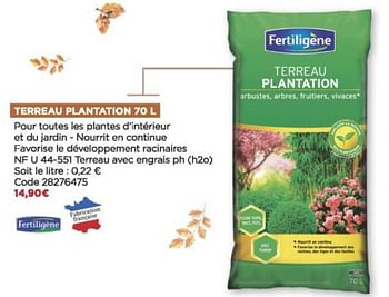 Promotions Terreau plantation - Fertiligène - Valide de 08/09/2021 à 31/10/2021 chez Brico Marché