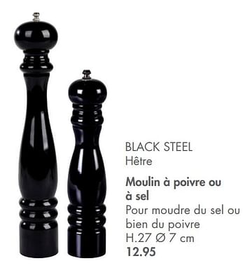 Promotions Black steel hêtre moulin à poivre ou à sel - Produit maison - Casa - Valide de 13/09/2021 à 31/10/2021 chez Casa