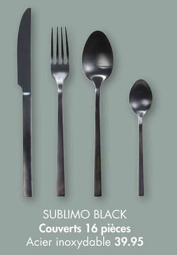 SUBLIMO Couverts 16 pièces noir