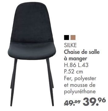 Promotions Silke chaise de salle à manger - Produit maison - Casa - Valide de 13/09/2021 à 31/10/2021 chez Casa