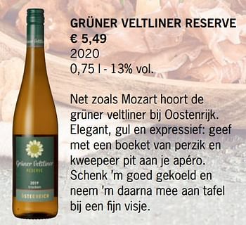 Promoties Grüner veltliner reserve - Witte wijnen - Geldig van 16/09/2021 tot 22/11/2021 bij Lidl