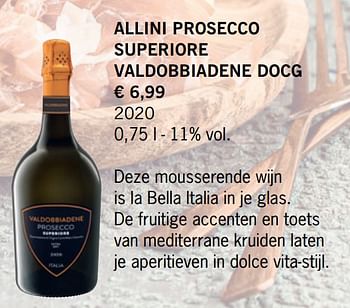 Promotions Allini prosecco superiore valdobbiadene docg - Mousseux - Valide de 16/09/2021 à 22/11/2021 chez Lidl