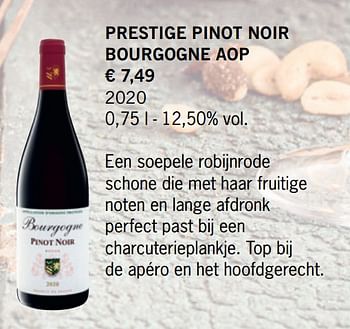 Promoties Prestige pinot noir bourgogne aop - Rode wijnen - Geldig van 16/09/2021 tot 22/11/2021 bij Lidl