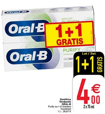 Promoties Dentifrice tandpasta oral-b - Oral-B - Geldig van 21/09/2021 tot 27/09/2021 bij Cora