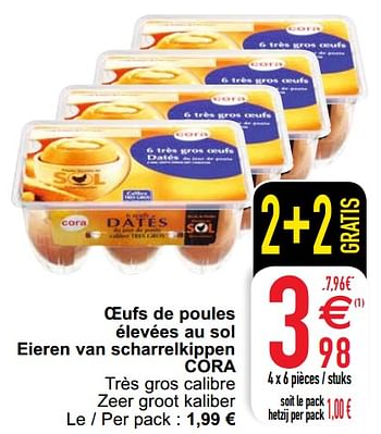 Promotions Oeufs de poules élevées au sol eieren van scharrelkippen cora - Produit maison - Cora - Valide de 21/09/2021 à 27/09/2021 chez Cora