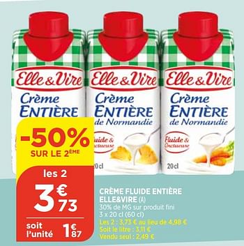 Promotions Crème fluide entière elle+vire - Elle & Vire - Valide de 22/09/2021 à 27/09/2021 chez Bi1