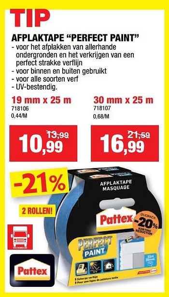Promoties Afplaktape perfect paint - Pattex - Geldig van 22/09/2021 tot 03/10/2021 bij Hubo