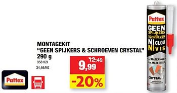 Promoties Montagekit geen spijkers + schroeven crystal - Pattex - Geldig van 22/09/2021 tot 03/10/2021 bij Hubo