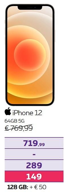 Promotions Apple iphone 12 64gb 5g - Apple - Valide de 13/09/2021 à 30/09/2021 chez Proximus