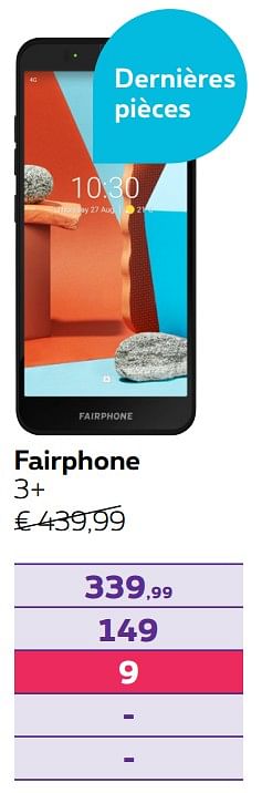 Promotions Fairphone 3+ - Fairphone - Valide de 13/09/2021 à 30/09/2021 chez Proximus