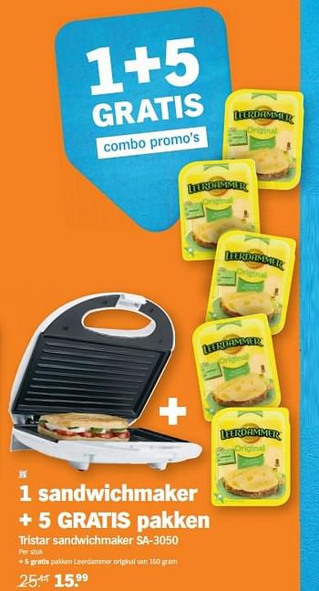 Promoties Tristar sandwichmaker sa-3050 - Tristar - Geldig van 20/09/2021 tot 26/09/2021 bij Albert Heijn