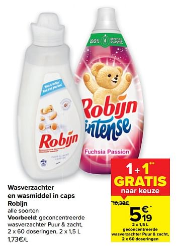 Promoties Geconcentreerde wasverzachter puur + zacht - Robijn - Geldig van 22/09/2021 tot 27/09/2021 bij Carrefour