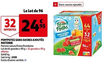 Promotions Pom`potes sans sucres ajoutés materne - Materne - Valide de 22/09/2021 à 28/09/2021 chez Auchan Ronq