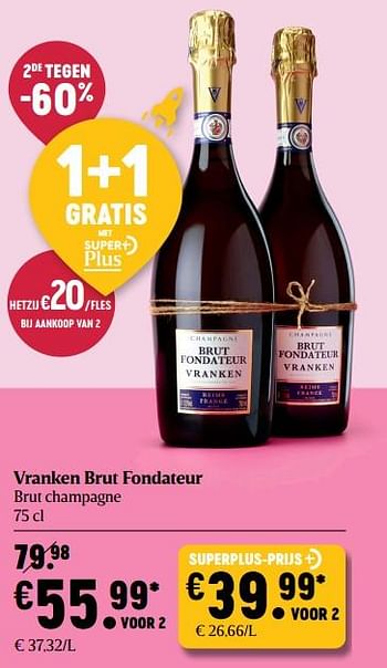 Promoties Vranken brut fondateur brut champagne - Champagne - Geldig van 23/09/2021 tot 29/09/2021 bij Delhaize