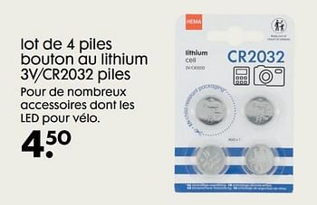 Promotions Lot de 4 piles bouton au lithium 3v-cr2032 piles - Produit maison - Hema - Valide de 22/09/2021 à 05/10/2021 chez Hema