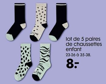 Promotions Lot de 5 paires de chaussettes enfant - Produit maison - Hema - Valide de 22/09/2021 à 05/10/2021 chez Hema