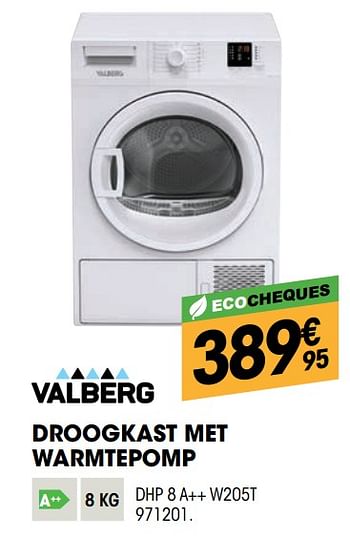 Promoties Valberg droogkast met warmtepomp dhp 8 a++ w205t - Valberg - Geldig van 30/09/2021 tot 17/10/2021 bij Electro Depot