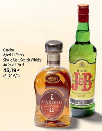 Promoties Cardhu aged 12 years single malt scotch whisky - Cardhu - Geldig van 22/09/2021 tot 05/10/2021 bij Colruyt