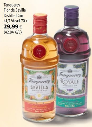 Promotions Tanqueray flor de sevilla distilled gin - Tanqueray - Valide de 22/09/2021 à 05/10/2021 chez Colruyt