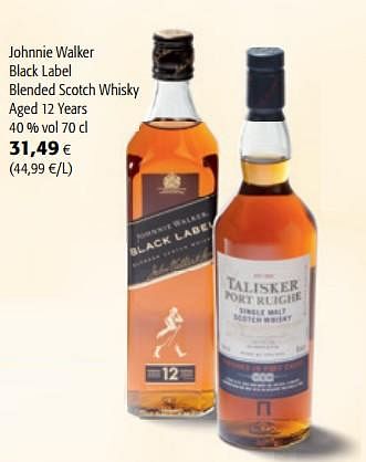 Promoties Johnnie walker black label blended scotch whisky aged 12 years - Johnnie Walker - Geldig van 22/09/2021 tot 05/10/2021 bij Colruyt
